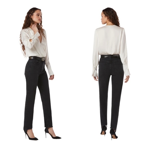 NWT FAVORITE DAUGHTER Black Evelyn High Rise Slim Straight Stirrup Jean Size 24 - Picture 1 of 15